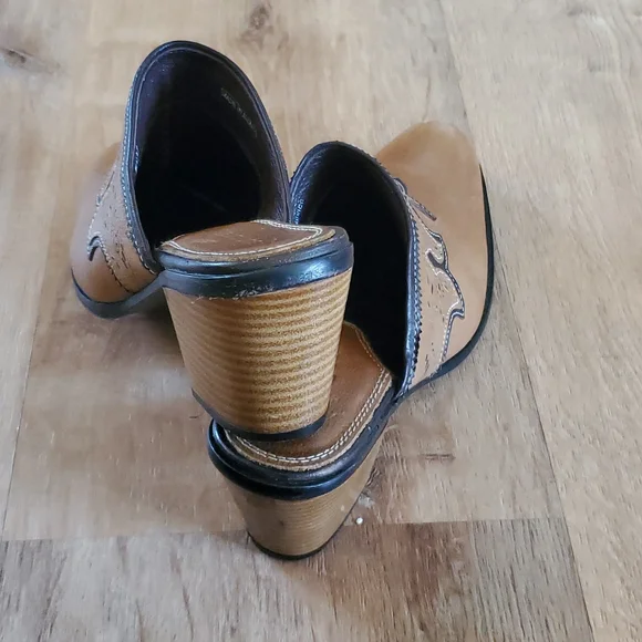 Sonora Western Genuine Leather Vera Cusio Tooled Slip On Mule Clog 7.5 Boho Tan - Picture 5 of 9